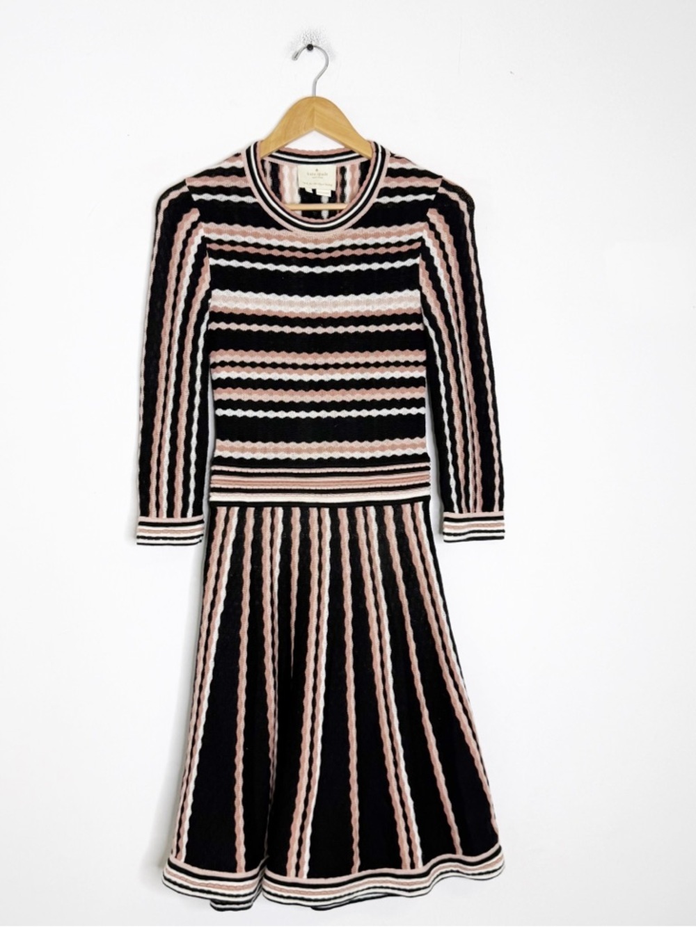 Kate Spade Sweater Dress XS Cashmere Blend Knit Dress Long Sleeve Striped Crew